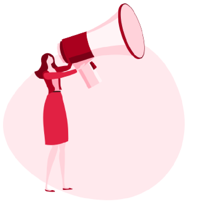 ilustracja kobiety, która trzyma w rękach bardzo duży megafon