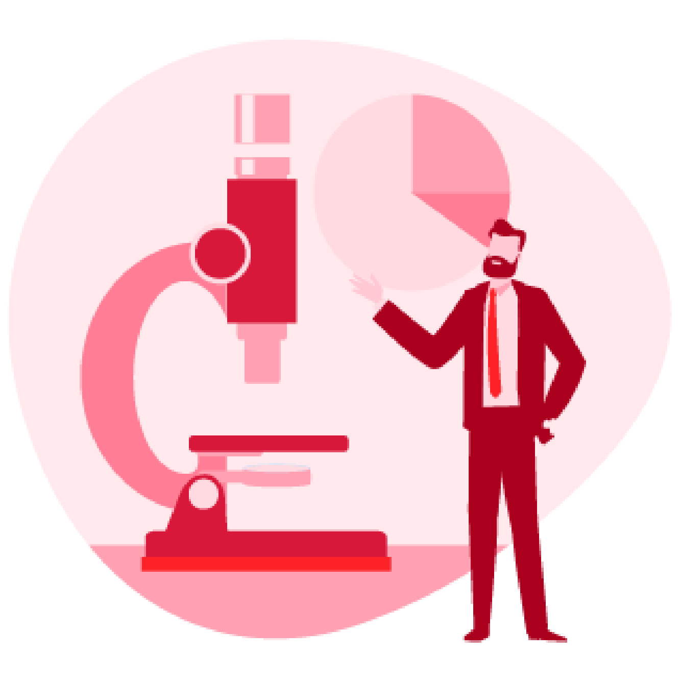 ilustracja mężczyzny, który pokazuje ręką na duży mikroskop