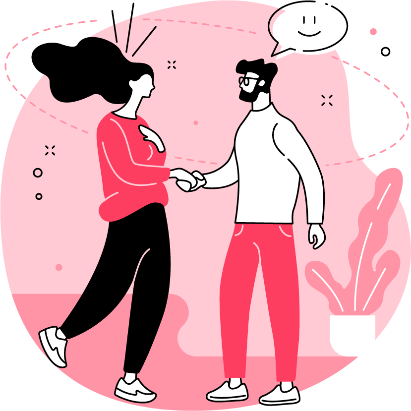 ilustracja kobiety i mężczyzny witających się uściskiem dłoni